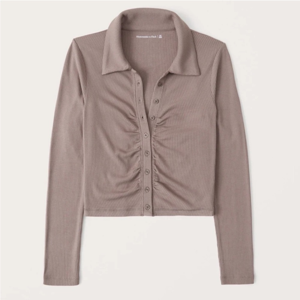 Abercrombie & Fitch Taupe Ribbed Long Sleeve Top